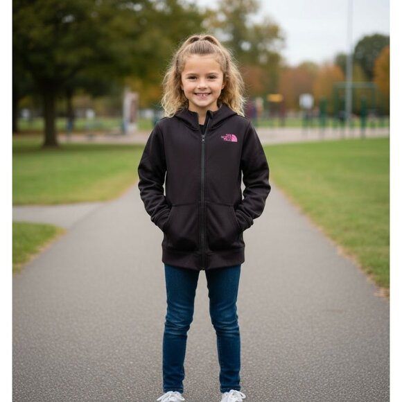 The North Face Girls YXL (14/16) Full-Zip Hoodie Sweatshirt – Black, Pink Logo - Picture 1 of 13